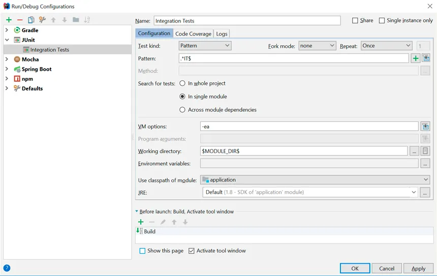 Settings for IT tests